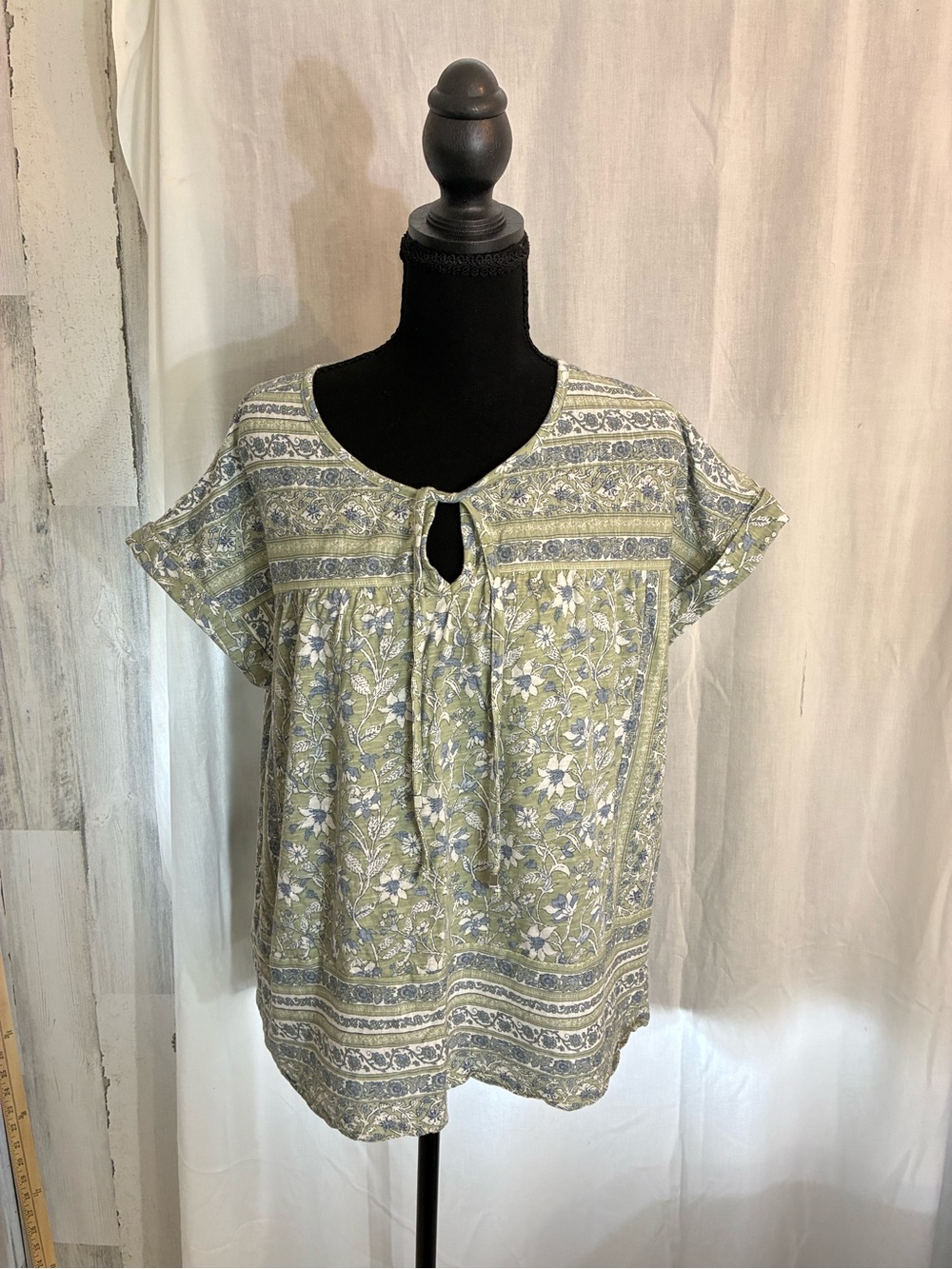 Lucky Brand Sage Floral Tie-Front Short Sleeve Blouse